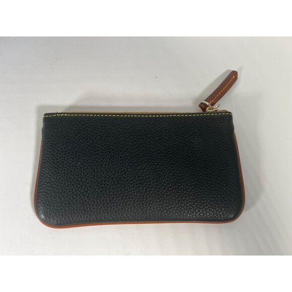 Dooney & Bourke Black Pebbled Leather Zip Wallet With Tan Trim & Gold Accents Co - Picture 3 of 6